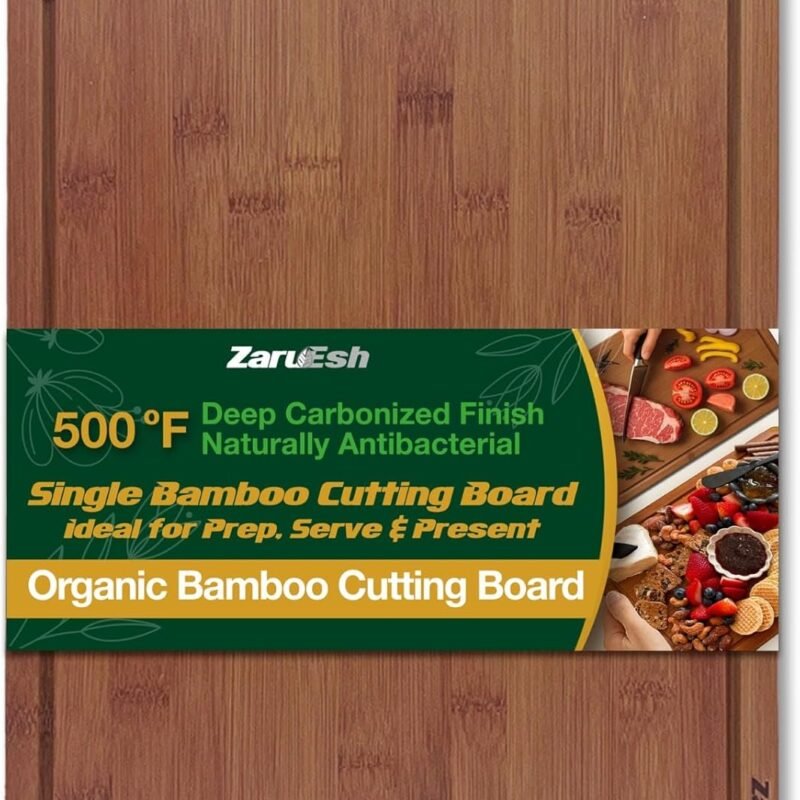 bamboo chopping board extra large 17"x12" – wooden chopping board set for meat, veggies & cheese – double sided design for chopping & serving, eco friendly charcuterie serving tray