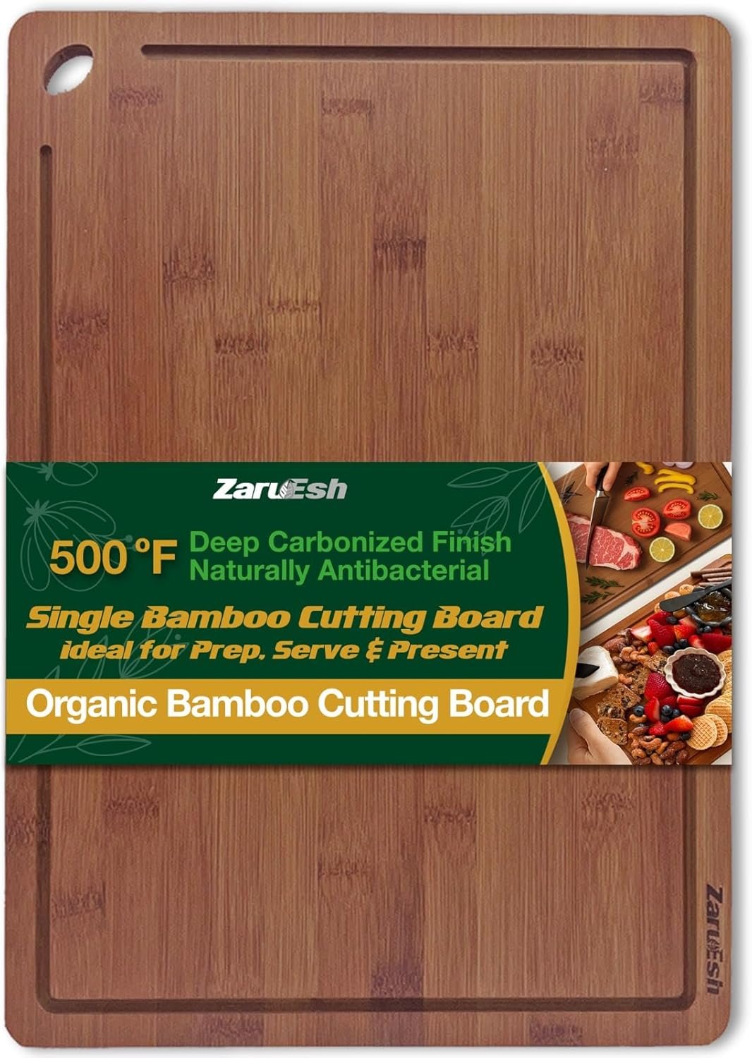 bamboo chopping board extra large 17"x12" – wooden chopping board set for meat, veggies & cheese – double sided design for chopping & serving, eco friendly charcuterie serving tray